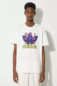 Хлопковая футболка adidas Originals, бежевый