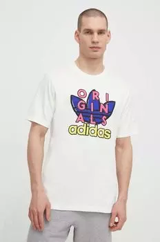 Хлопковая футболка adidas Originals, бежевый
