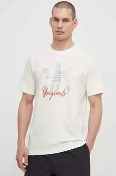 Хлопковая футболка adidas Originals, бежевый