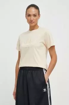 Хлопковая футболка adidas Originals, бежевый