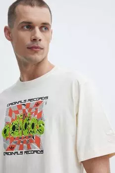 Хлопковая футболка adidas Originals, бежевый