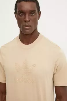Хлопковая футболка adidas Originals, бежевый