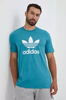 Хлопковая футболка adidas Originals, бирюзовый