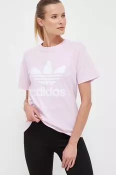 Хлопковая футболка adidas Originals, розовый