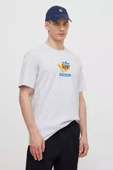 Хлопковая футболка adidas Originals, серый