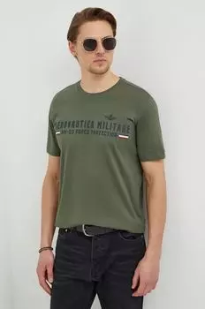 Хлопковая футболка Aeronautica Militare, зеленый