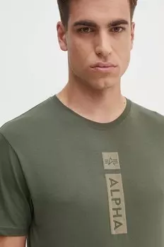Хлопковая футболка Alpha Industries, зеленый