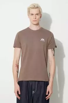 Хлопковая футболка , базовая футболка с маленьким логотипом Alpha Industries, бежевый