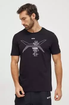 Хлопковая футболка Boss, черный