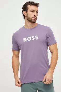 Хлопковая футболка Boss, фиолетовый