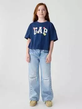Хлопковая футболка Boxy-Fit с логотипом Gap, цвет ocean blue