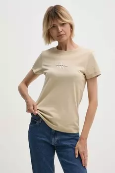 Хлопковая футболка Calvin Klein Jeans, бежевый
