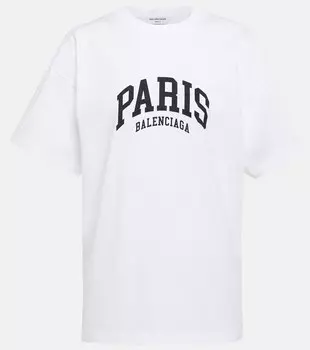 Хлопковая футболка Cities Paris BALENCIAGA, белый