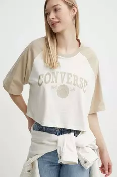 Хлопковая футболка Converse, бежевый