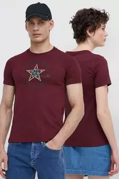 Хлопковая футболка Converse, бордовый