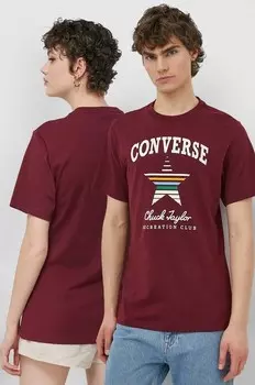 Хлопковая футболка Converse, бордовый