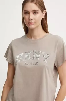 Хлопковая футболка Dkny, коричневый