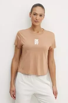 Хлопковая футболка Dkny, коричневый