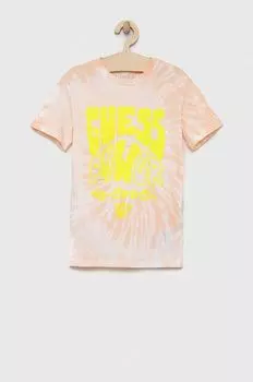 Хлопковая футболка для детей Guess, оранжевый