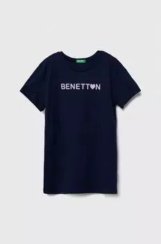 Хлопковая футболка для детей United Colors of Benetton, темно-синий