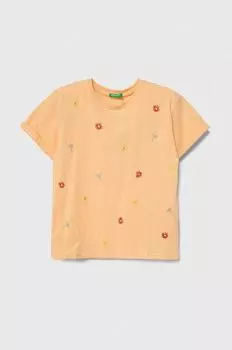 Хлопковая футболка для детей United Colors of Benetton, оранжевый