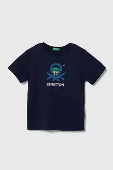 Хлопковая футболка для детей United Colors of Benetton, темно-синий