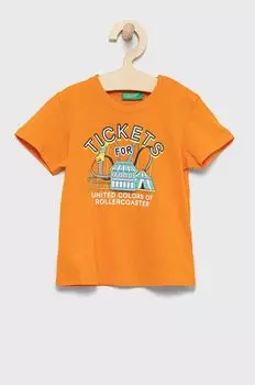 Хлопковая футболка для детей United Colors of Benetton, оранжевый