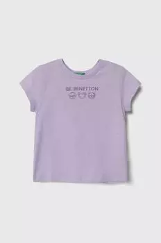 Хлопковая футболка для детей United Colors of Benetton, фиолетовый