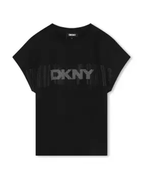 Хлопковая футболка для девочки со стразами DKNY, черный
