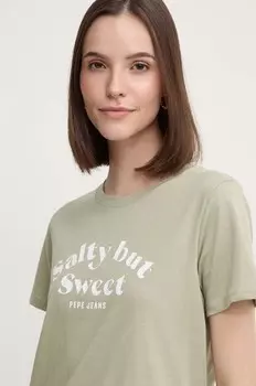 Хлопковая футболка EFFIE Pepe Jeans, зеленый