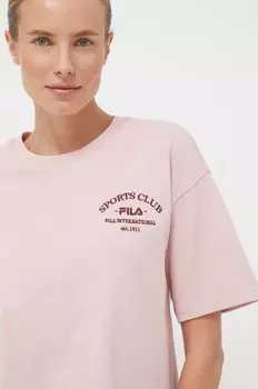 Хлопковая футболка Fila, розовый