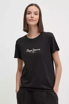 Хлопковая футболка FIORE Pepe Jeans, черный