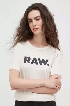 Хлопковая футболка G-Star Raw, бежевый