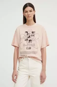 Хлопковая футболка G-Star Raw, розовый