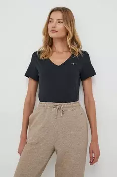 Хлопковая футболка Gant, черный