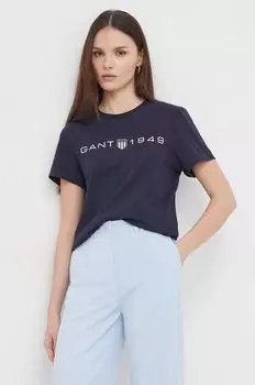 Хлопковая футболка Gant, темно-синий