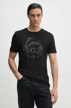 Хлопковая футболка Guess, черный