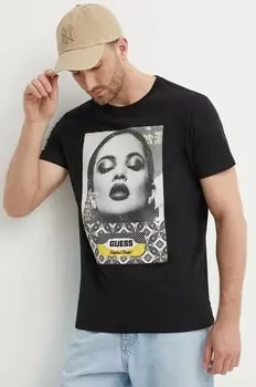 Хлопковая футболка Guess, черный