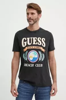 Хлопковая футболка Guess, черный