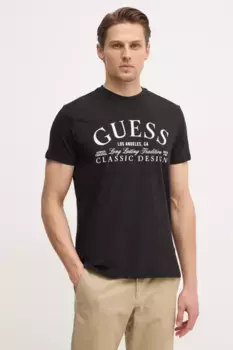 Хлопковая футболка Guess, черный
