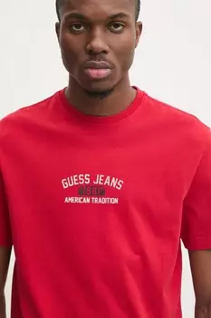 Хлопковая футболка Guess Jeans, красный