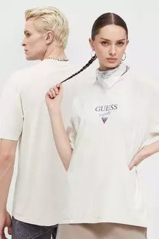 Хлопковая футболка Guess Originals, бежевый