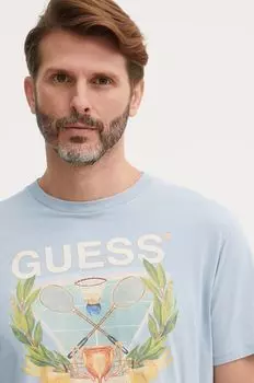 Хлопковая футболка Guess, синий