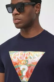 Хлопковая футболка Guess, темно-синий