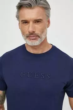 Хлопковая футболка Guess, темно-синий