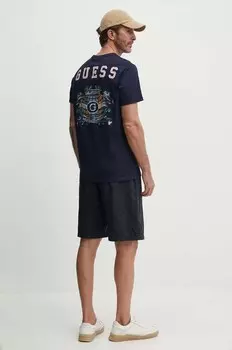 Хлопковая футболка Guess, темно-синий