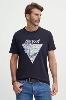 Хлопковая футболка Guess, темно-синий