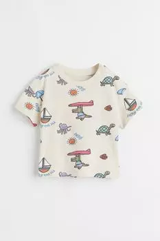 Хлопковая футболка H&amp;M, кремовый/пляжный