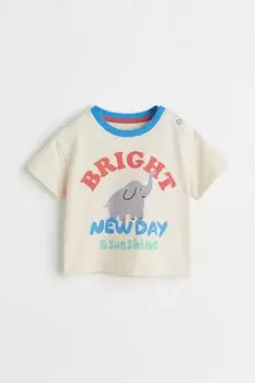 Хлопковая футболка H&amp;M, натуральный белый/слон