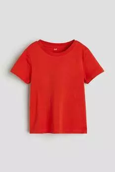 Хлопковая футболка H&M, красный